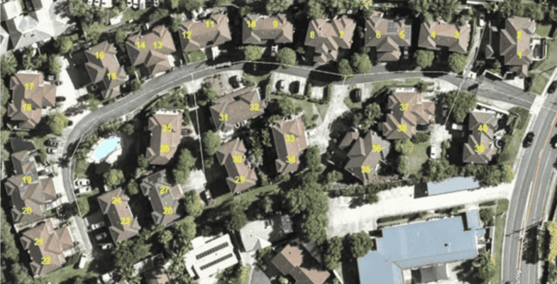 Aerial view of 18 Bourton Place showing the layout of the 40 homes and common areas